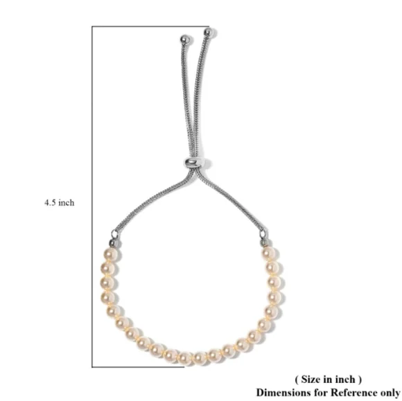 STAINLESS STEEL SIMULATED PEARL BOLO BRACELET - Picture 3 of 4